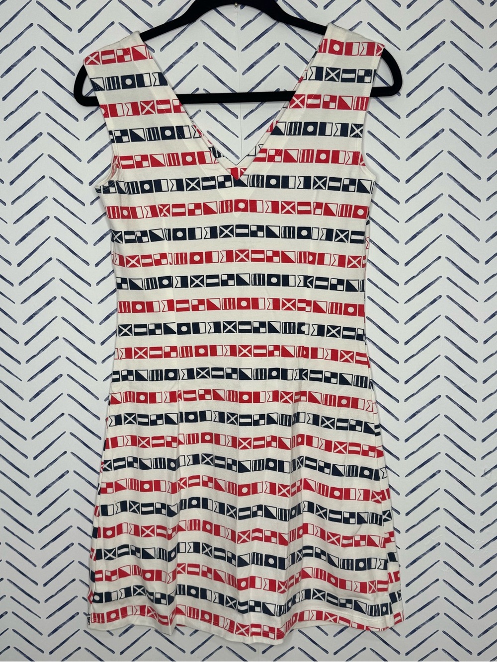 Mahi Gold Nautical Flag V-Neck Mini dress size small white blue red